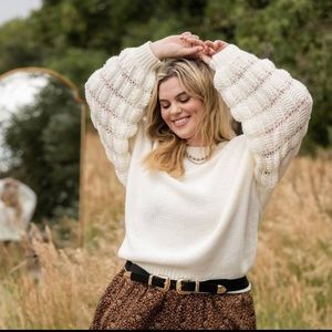 A Beautiful Soul White Bubble Sleeve Sweater Plus size